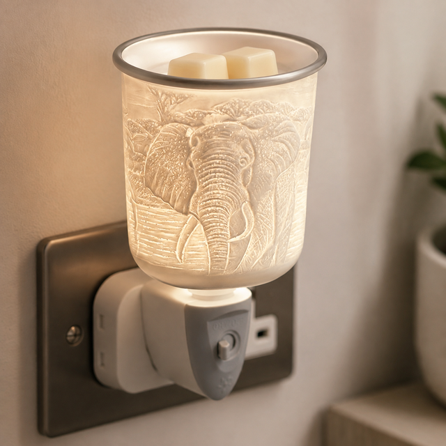 Cello elephant wax melt burner with two wax melts in the top dish