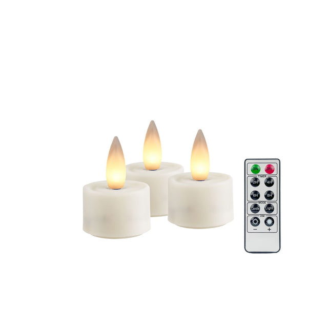 Cello flameless LED tealight candles creating warm ambient lighting in a modern home