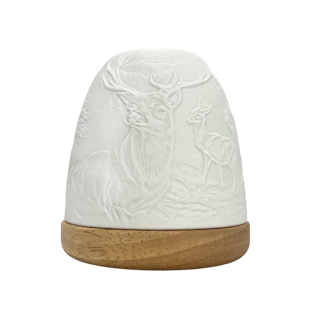 Unlit porcelain tealight dome showing Highland Stag design