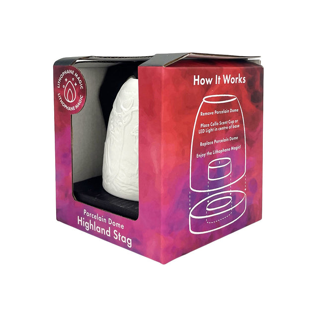 Gift boxed Highland Stag tall tealight dome angled product packaging