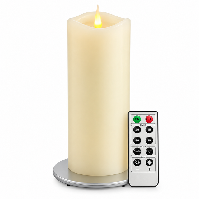 Cello Living Flame 21cm LED pillar candle with remote control and USB charging base