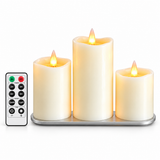Cello Living Flame set of 3 rechargeable LED pillar candles with remote control and charging base