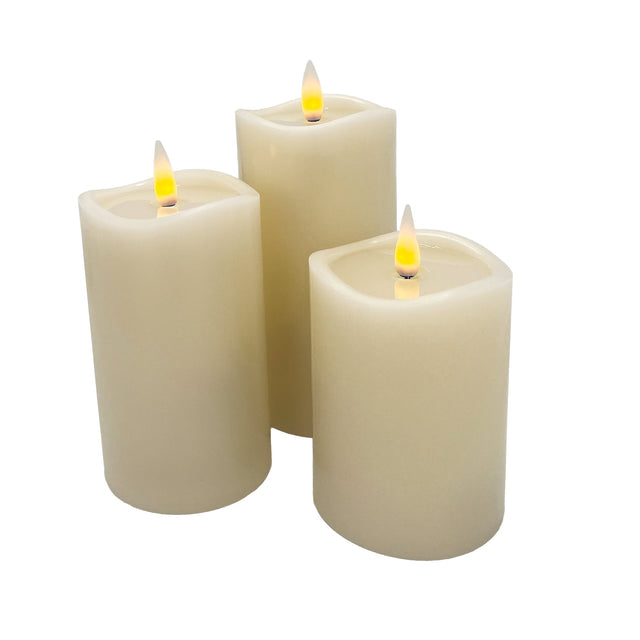 Cello Living Flame set of three LED pillar candles in three different heights