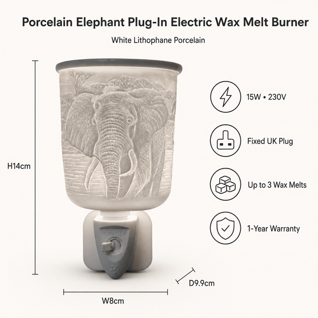 Cello porcelain elephant wax burner dimensions and product features