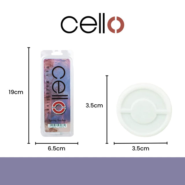 Cello Spring Garden wax medallion and pack dimensions
