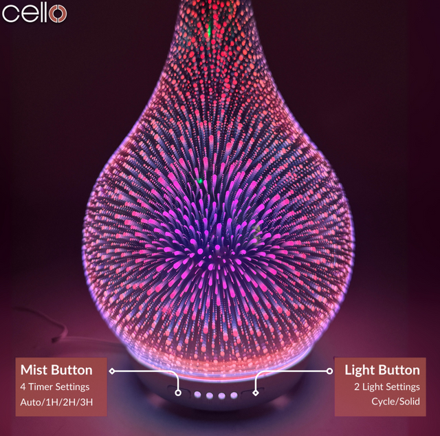 Cello ultrasonic diffuser with Tropical Paradise, Clothesline Fresh and Wildflower Meadow oils