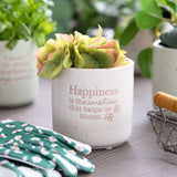 Ceramic plant pot indoor with happiness message
