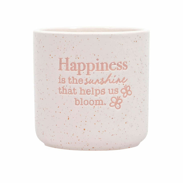 Ceramic plant pot indoor with happiness message