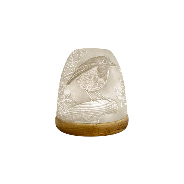 Ceramic tealight holder with robin lithophane