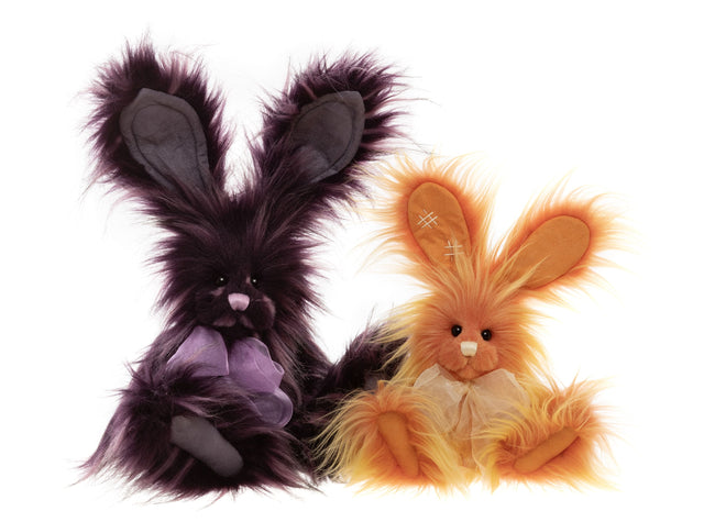 Charlie Bear Beetroot bunny displayed with Butternut Bunny