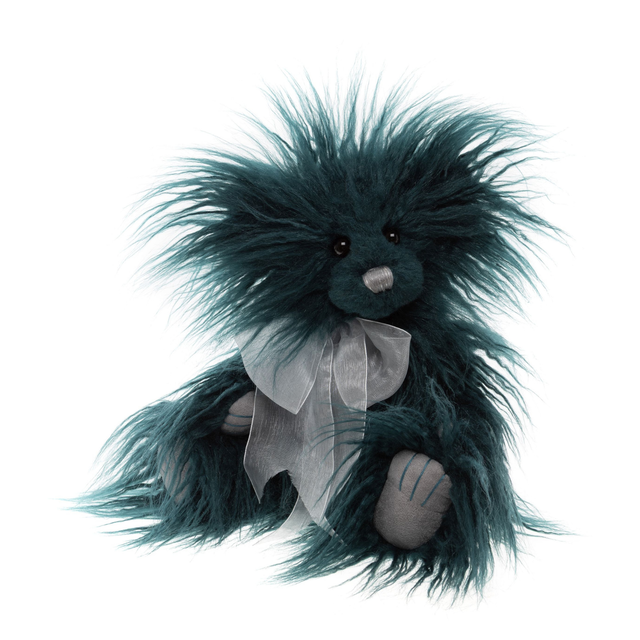Charlie Bear Fuzzball plush bear with fluffy textured fur and bow