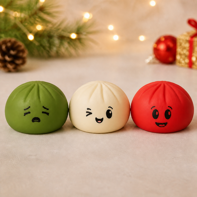 The three different colour options for the Christmas dumplings
