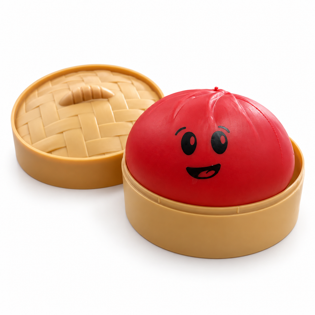 Christmas Dumpling sensory squishy toy in red with gold basket – assorted colour supplied