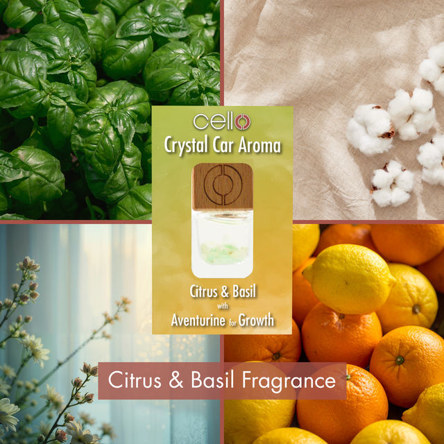 Cello Aventurine Citrus car aroma diffuser with fresh citrus fragrance