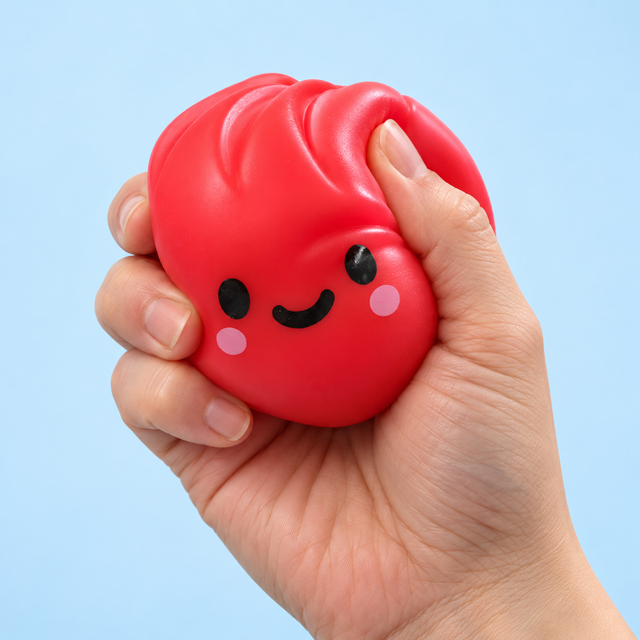 Colourful Dumpling sensory squishy toy being squeezed