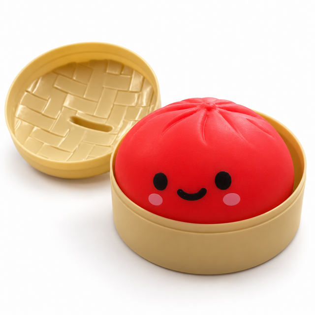 Colourful Dumpling squishy toy in included basket