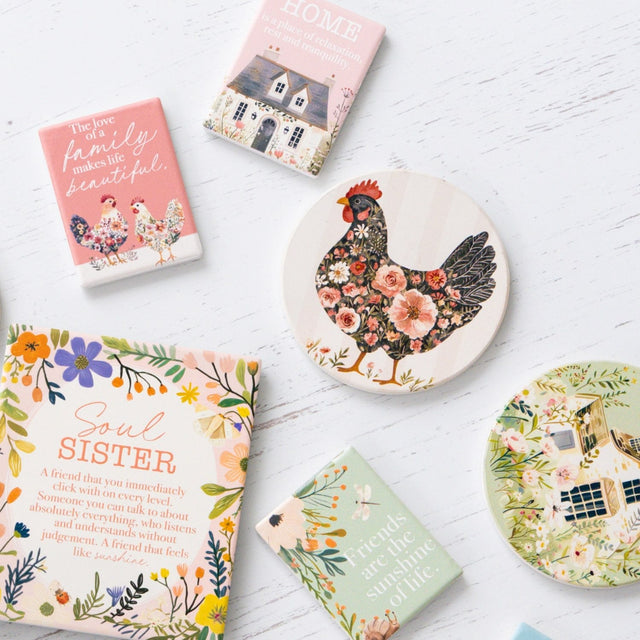 Splosh Cottage Grove Dark Hen ceramic coaster displayed with other ceramic coasters in the collection.