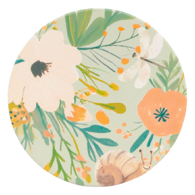 Cottage Grove floral ceramic coaster featuring pastel botanical cottage-core design