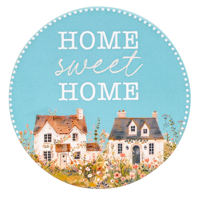 Cottage Grove home sweet home ceramic coaster with charming cottage illustration