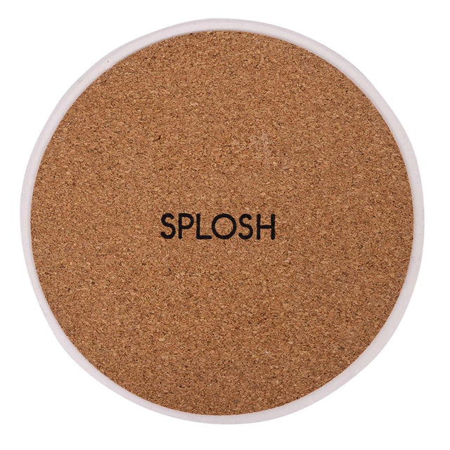 Close up of back of Cottage Grove Light Cottage Ceramic Coaster featuring cork base
