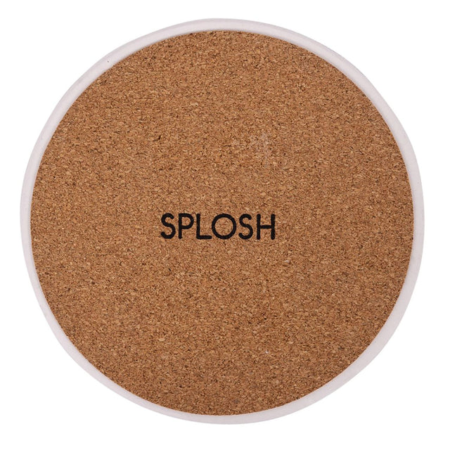 Close up of back of Cottage Grove Mushroom Ceramic Coaster featuring cork base.