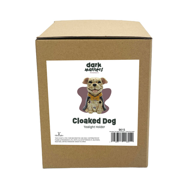 Dark Matters cloaked dog horror candle holder halloween decoration packaging