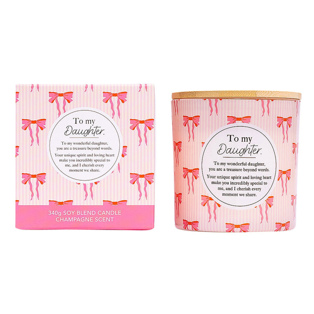 Heartfelt daughter candle gift from mum or dad with decorative pink design
