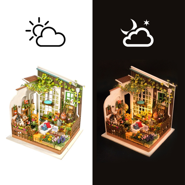 DIY miniature house kit for adults garden scene with LED light