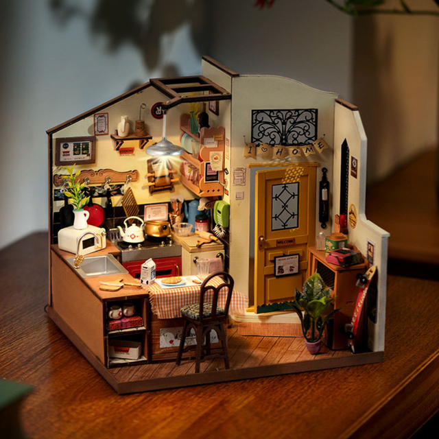 DIY miniature house kit featuring the Rolife Cozy Kitchen