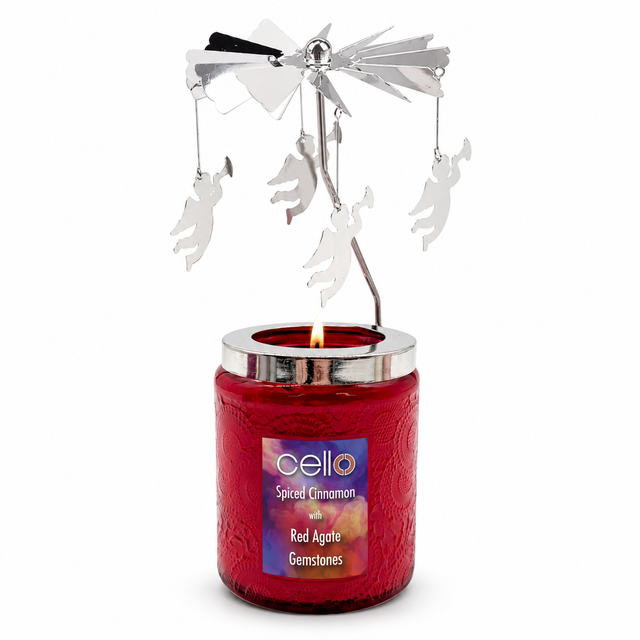 Gemstone Candle with Convection Spinner 200g - Spiced Cinnamon With Red Agate