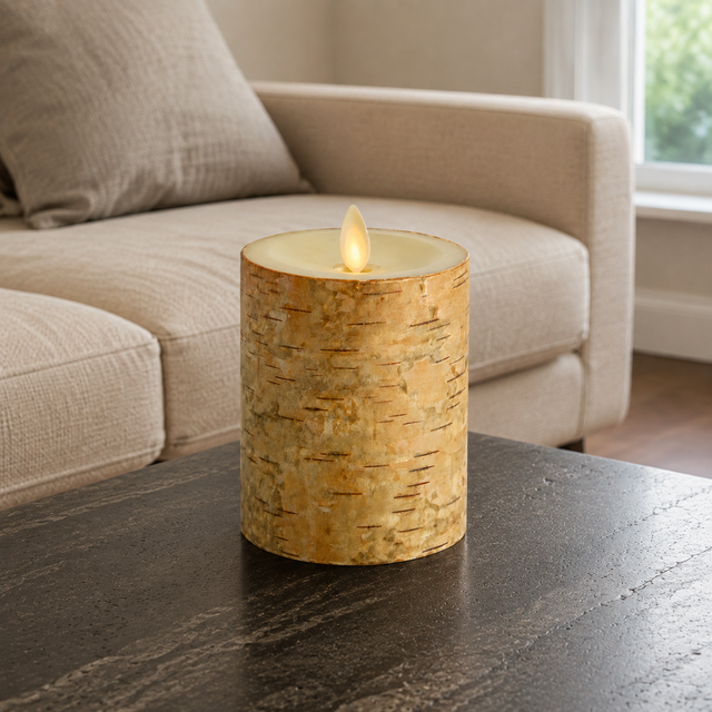 Luminara Indoor 4.0" x 5.9" Candle with Genuine Birch Finish