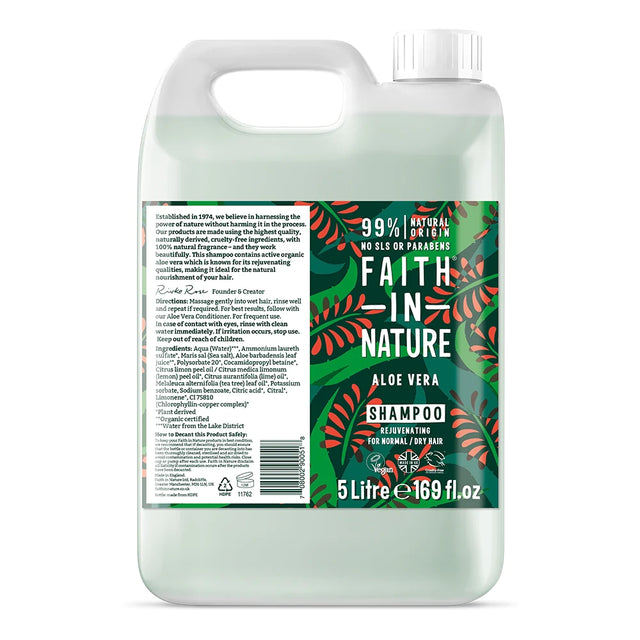 Faith In Nature Aloe Vera Shampoo Refill 5L for normal hair and sensitive scalp