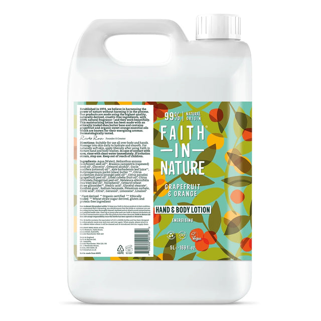 Faith In Nature Grapefruit and Orange Hand and Body Lotion Refill 5L natural moisturiser
