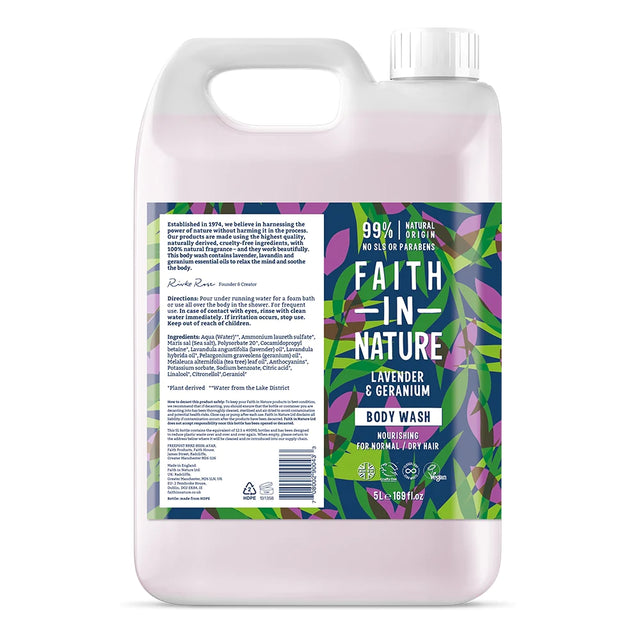 Faith In Nature Lavender and Geranium Body Wash Refill 5L