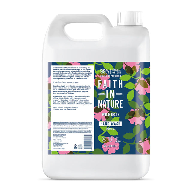 Faith In Nature Wild Rose Hand Wash Refill 5L with organic rosehip seed oil