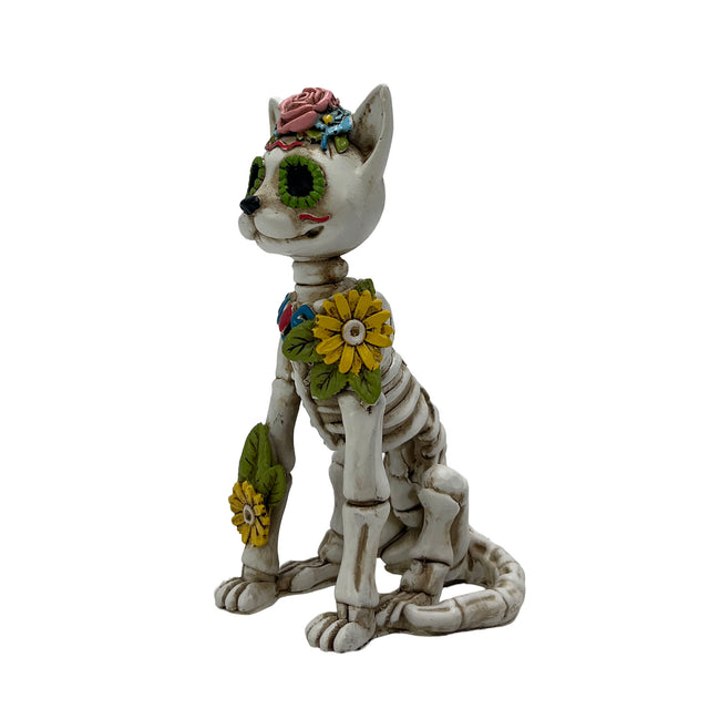 Floral skull cat figure gothic living room decor statement ornament
