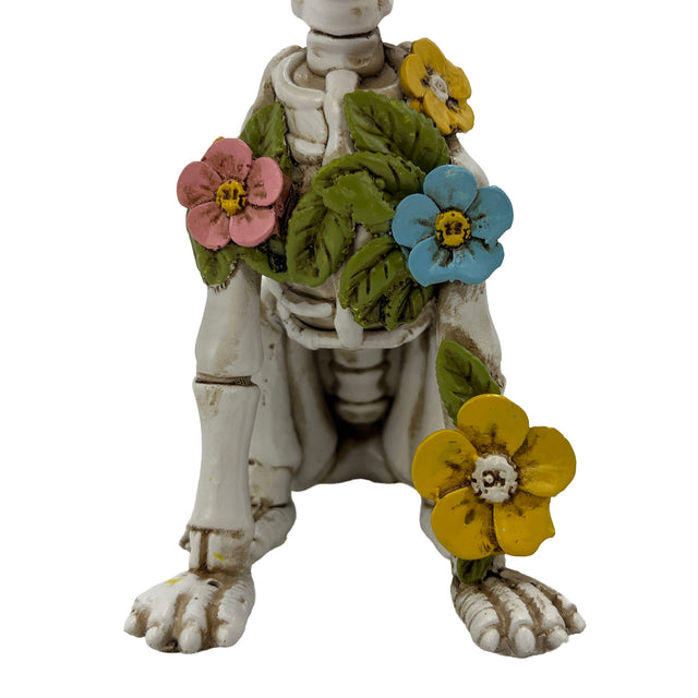 Floral skull dog figure gothic living room decor statement ornament