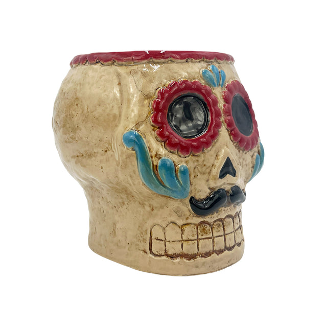 Floral skull planter gothic room decor spooky decorative accessory