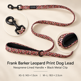 Frank Barker leopard print dog lead with neoprene-lined handle and black metal clip