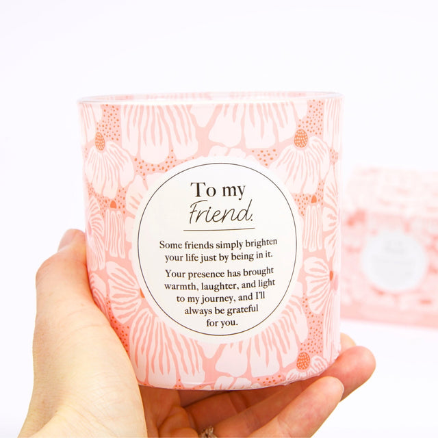 Splosh Meaningful Melts friendship candle with pink floral design and natural-look lid