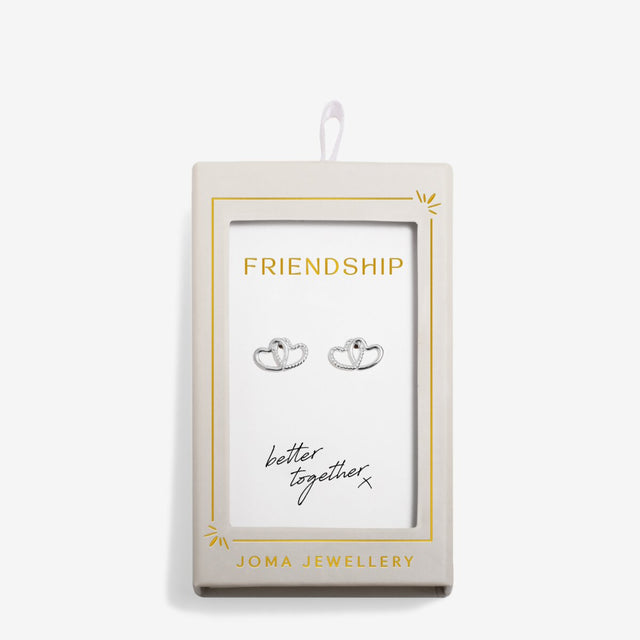 Friendship jewellery stud earrings displayed in standing gift box