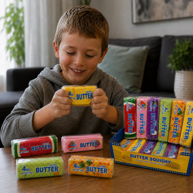 Fruit Butter slow-rise sensory fidget toy with soft foam texture and assorted colours
