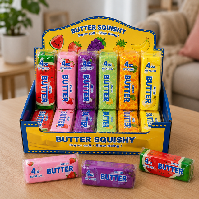 Fruit Butter squishy fidget toy in assorted colours for stress relief, sensory play and improved focus
