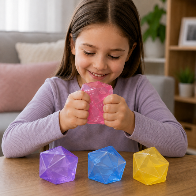 Gel-filled Diamond Cube sensory fidget toy with faceted diamond design, slow-rise texture and assorted colours