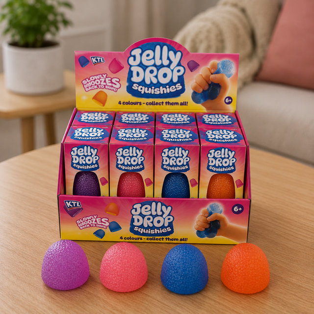 Gel-filled Jelly Drop sensory fidget toy with soft jelly texture and assorted colours
