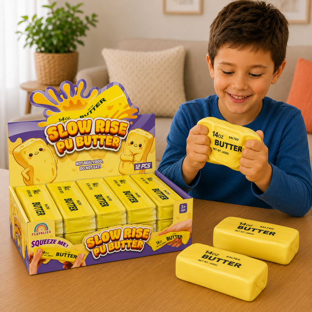 Giant 23cm Butter Squishy with soft slow-rising foam for sensory play, fidgeting and stress relief