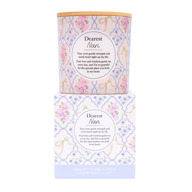 Scented candle gift for Nan with floral design and wooden lid