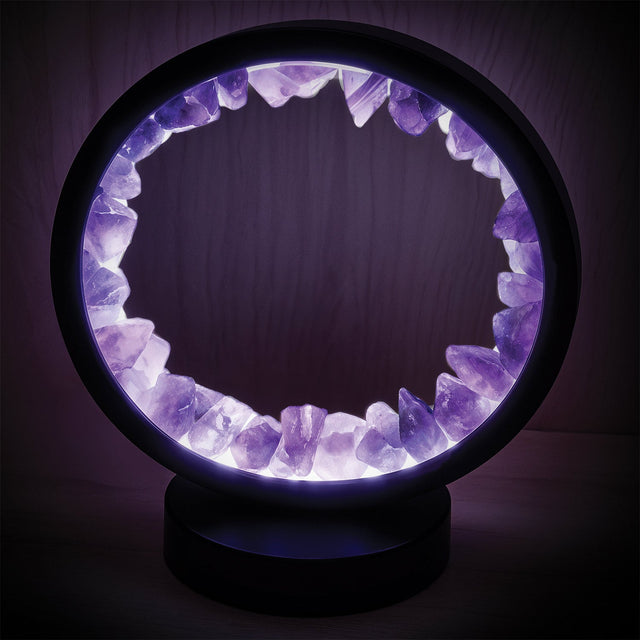 Gleneagles Purple Fluorite crystal light illuminated with a warm LED glow