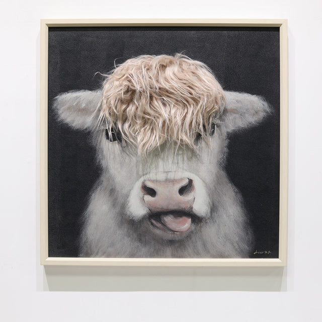 Gleneagles cow 3D canvas wall art featuring a textured cow portrait in framed countryside artwork