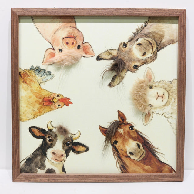 Gleneagles farm animal group 3D canvas wall art featuring horse, sheep, pig and cow in framed countryside artwork
